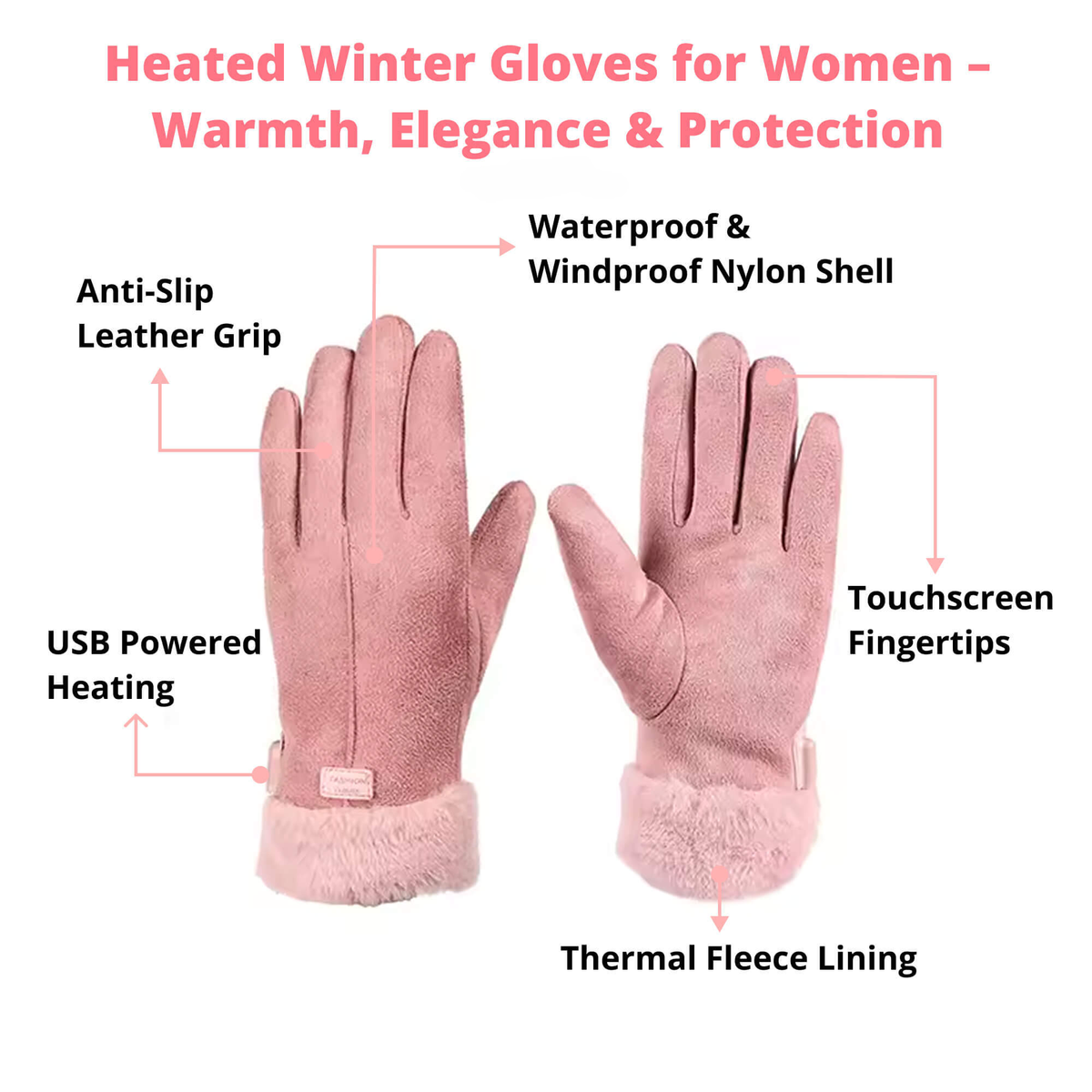 Heated gloves for women UK – Women's thermo waterproof winter gloves with touchscreen & USB rechargeable warm design