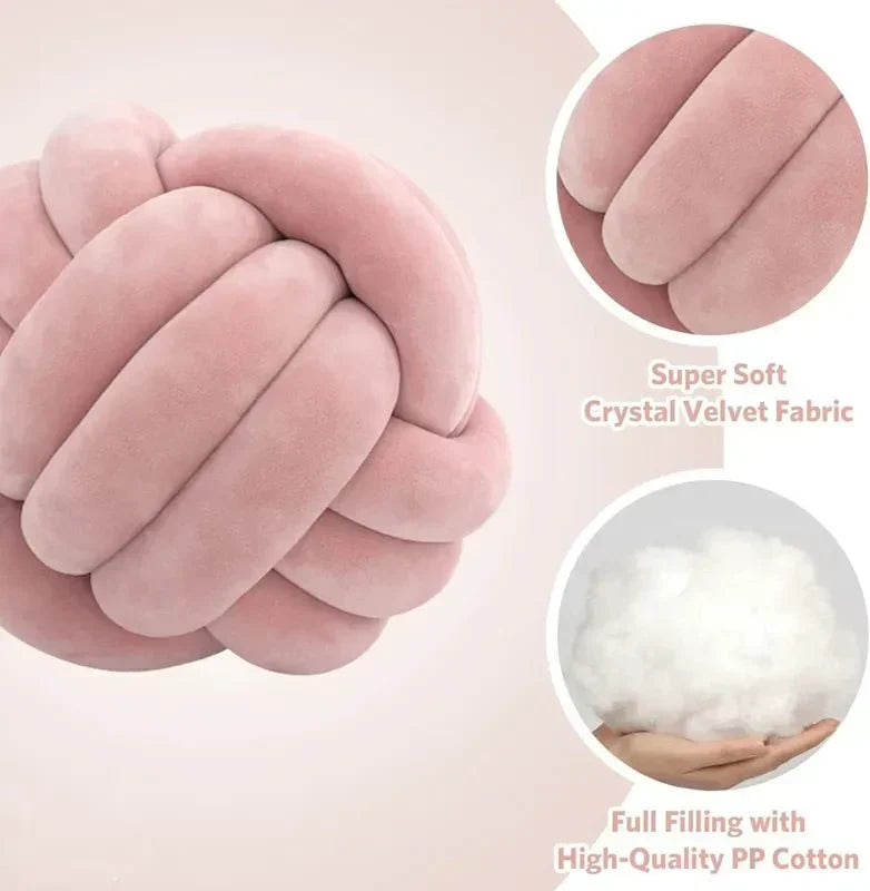 Decorative, soft cushion with knotted ball in suede look