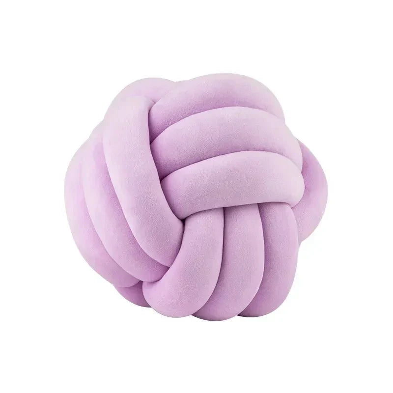 Decorative, soft cushion with knotted ball in suede look