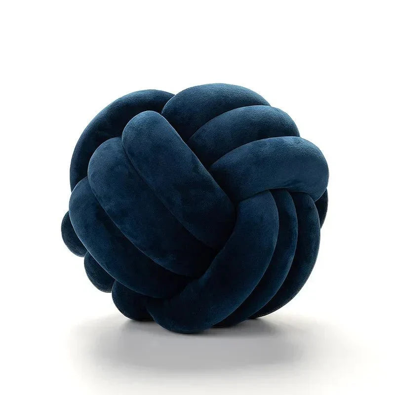 Decorative, soft cushion with knotted ball in suede look