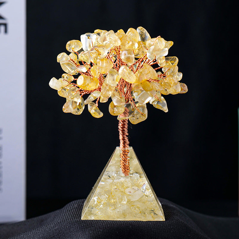 Natural Stone Gravel Pyramid Base Feng Shui Tree