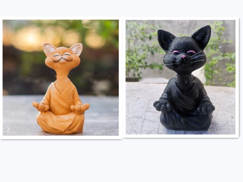 Playful Black Buddha Cat Figure Meditation Yoga Collectible Happy Cat Decor Home Garden Decoration Garden Ornament