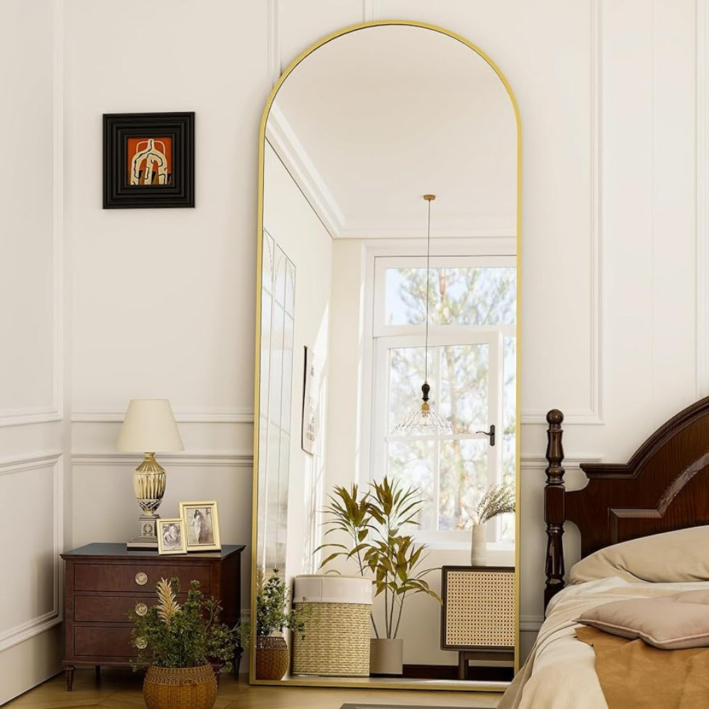 Vinantica | Elegant Arched Full-Length Gold Mirror with High-Definition Aluminum Frame