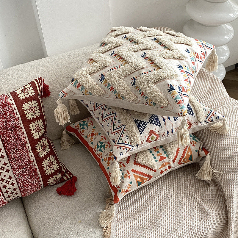 Boho lined fringe throw pillow cover