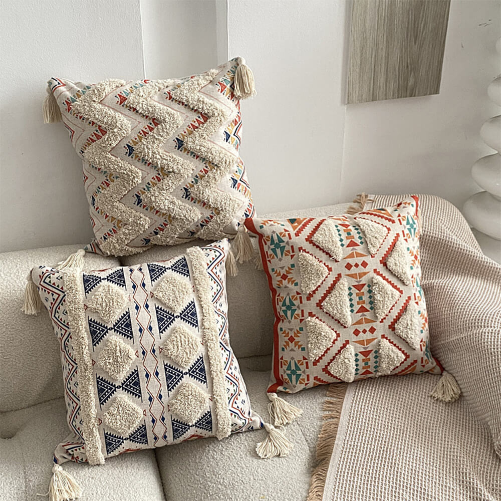 Moroccan inspired decorative throw pillow with tassel
