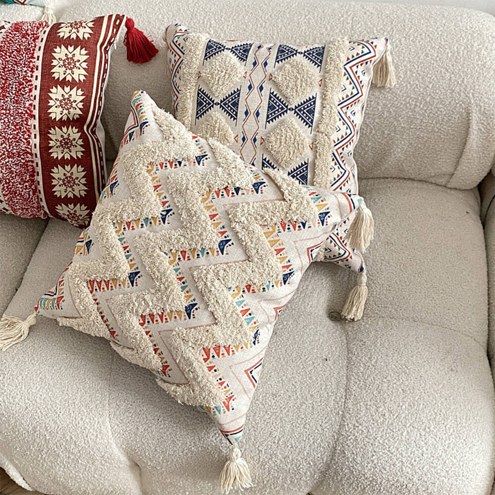 Moroccan inspired decorative throw pillow with tassel