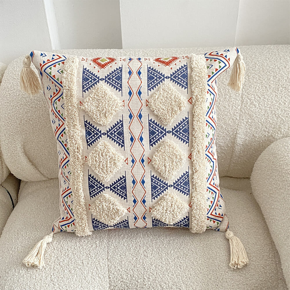 Moroccan inspired decorative throw pillow with tassel