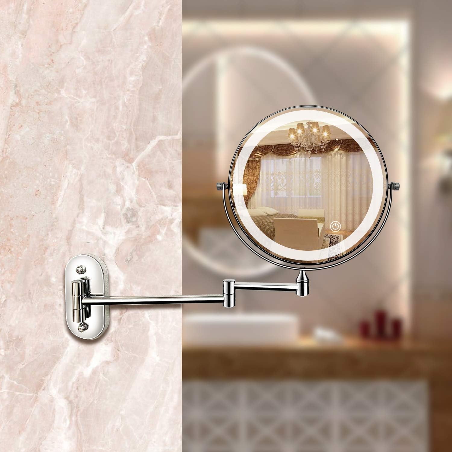 Vinantica | LED Wall Mirror with Chrome Frame and Magnifier