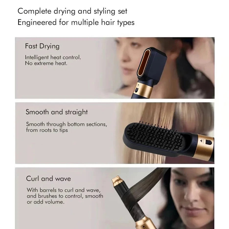 Glossify 5-in-1 Hair Dryer | 1000W Hot Air Brush with Ionic Technology