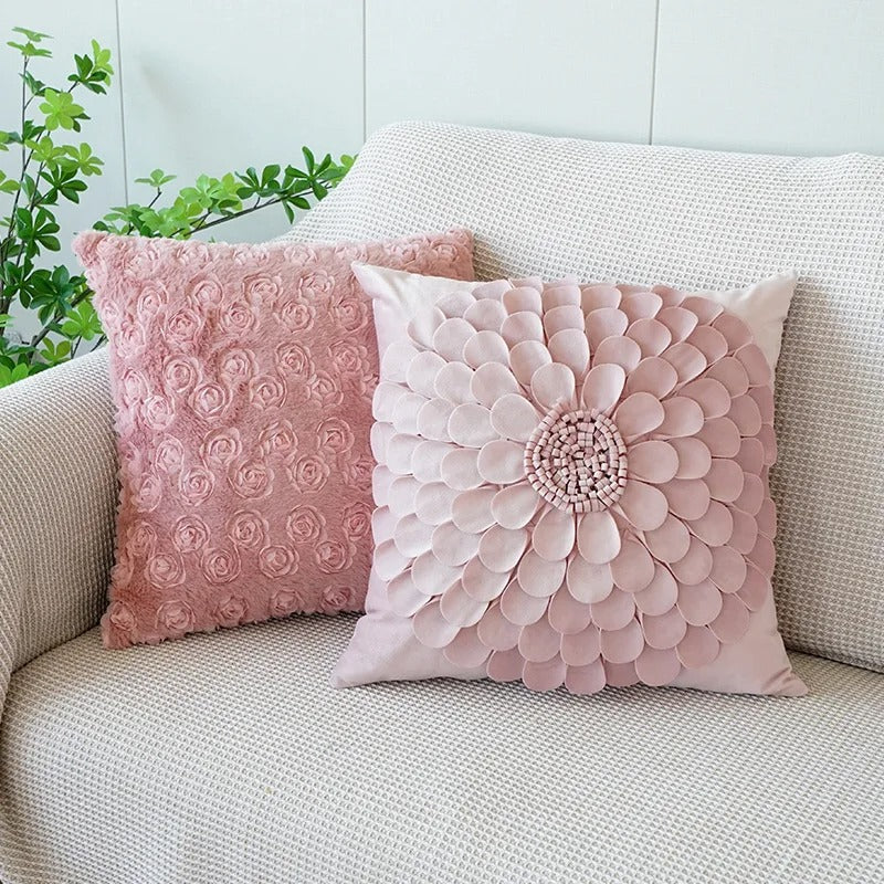 Pink Cushion Cover with Floral Pattern – Decorative Pillowcase for Living Room and Kids Room | Vinantica