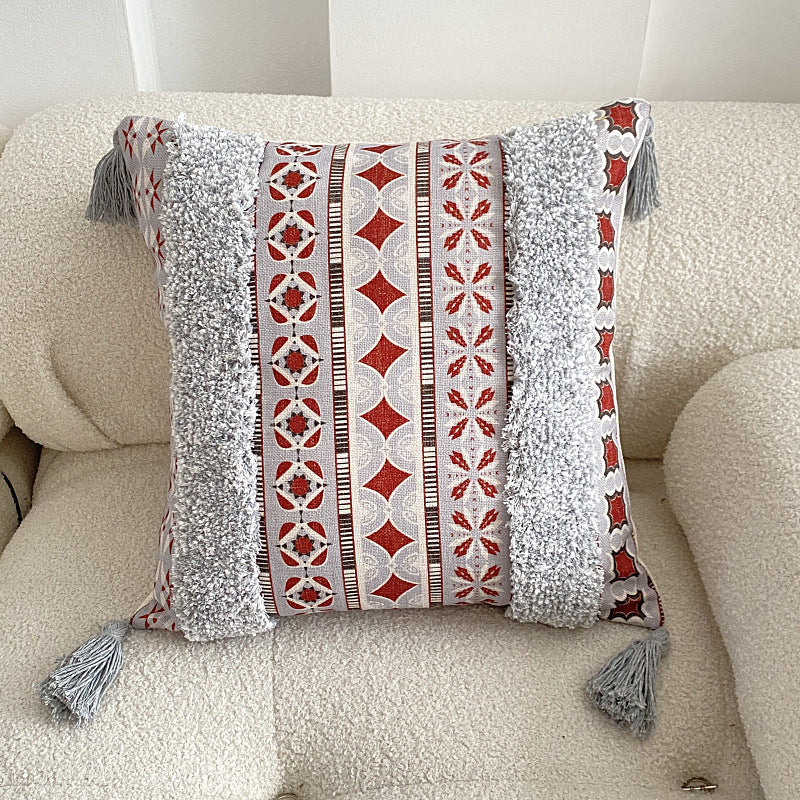 Boho lined fringe throw pillow cover