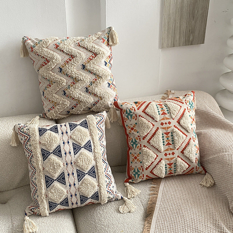 Boho lined fringe throw pillow cover