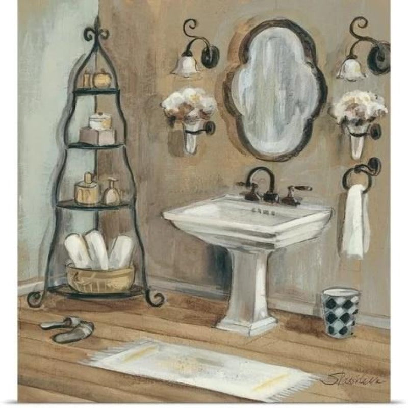 Elegant French Mirrored Bathroom - Canvas Wall Art Painting | Vinantica