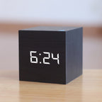 LED Clock made of wood | Cube digital alarm clock with voice control