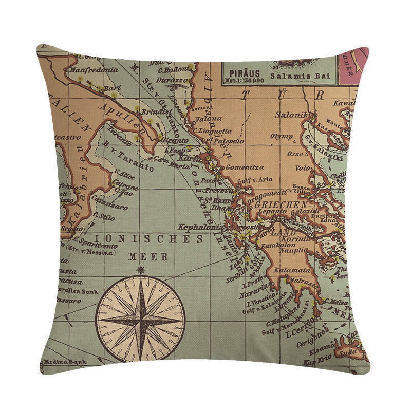 18" Throw Pillow Case Cushion Cover Home Decor Vintage World Map Pattern Cojines Vinantica