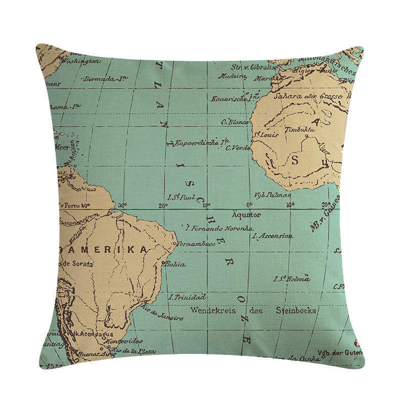 18" Throw Pillow Case Cushion Cover Home Decor Vintage World Map Pattern Cojines Vinantica