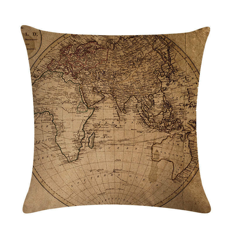 18" Throw Pillow Case Cushion Cover Home Decor Vintage World Map Pattern Cojines Vinantica
