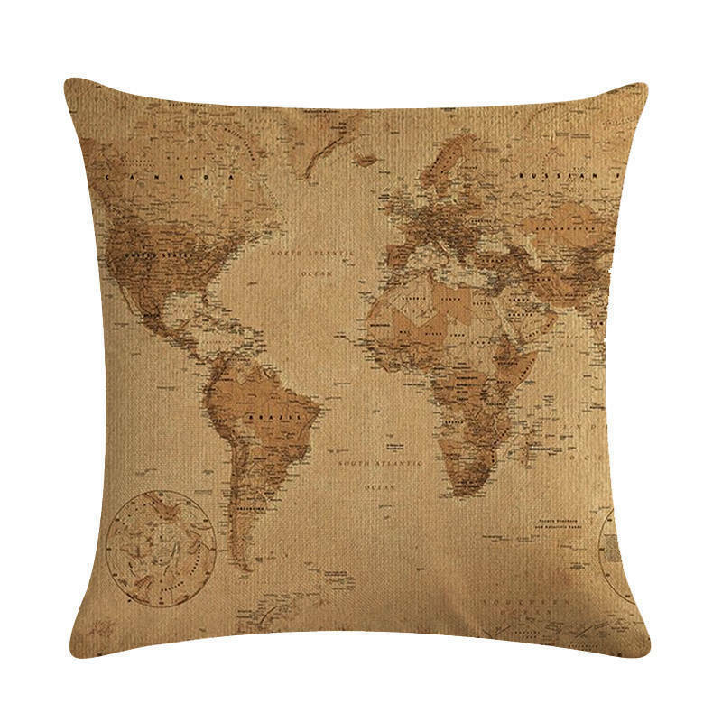 18" Throw Pillow Case Cushion Cover Home Decor Vintage World Map Pattern Cojines Vinantica