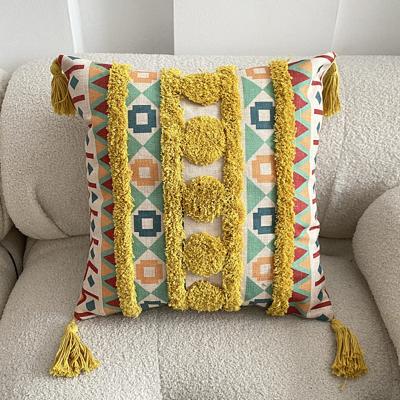 Boho lined fringe throw pillow cover