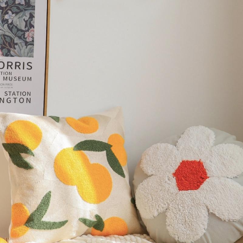 Orange Embroidered Decorative Pillow