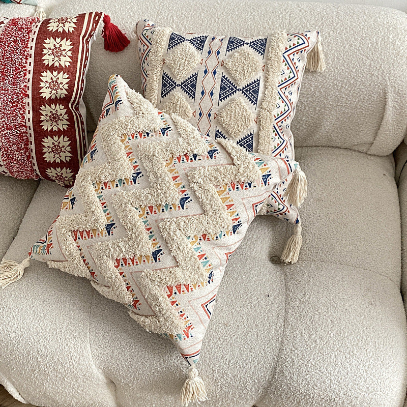 Boho lined fringe throw pillow cover